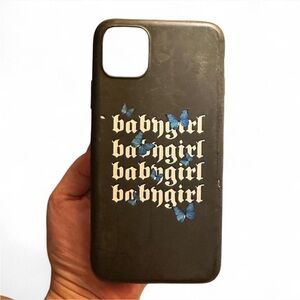 Black Phone Case with Blue Butterfly Design